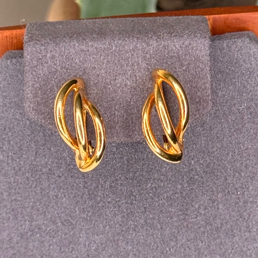 Vintage Napier Triple Hoop Earrings Gold Tone Screw Back 80s Statement Jewelry